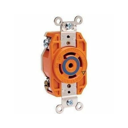 Leviton Flanged Locking Receptacle, L21-30R, 30 A, 120/208V AC, Three Phase, 4 Pole, Flush Mount, Orange 2810-IG