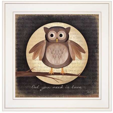 Homeroots Owl You Need is Love 1 White Framed Print Wall Art 405238