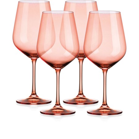 Homeroots Set of Four Coral Crystal Balloon Bowl Stemmed Red Wine Glass 485153