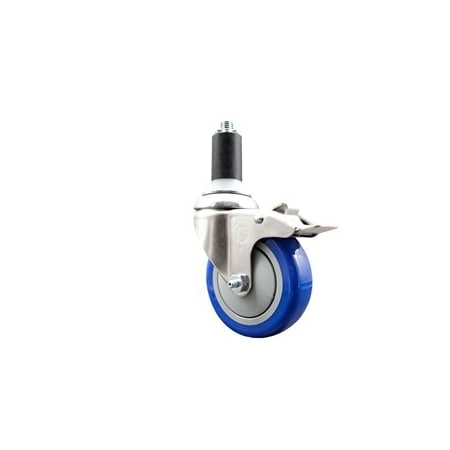 Service Caster 4 Inch 316SS Blue Poly Swivel 1-1/4 Inch Expanding Stem Caster Lock Brake SCC SCC-SS316TTLEX20S414-PPUB-BLUE-114
