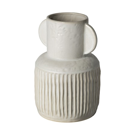 Homeroots 12" White Ribbed Ceramic Cylinder Table Vase 397574