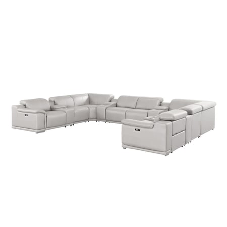 Homeroots Ash Gray Leather Power Reclining U Shaped Twelve Piece Corner Sectional With Console 643940