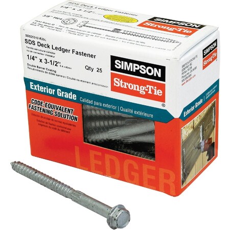 Simpson Strong-Tie Strong-Drive SDS 1/4'' x 3-1/2'' Ledger Deck Screw, 25 Ct. SDS25312-R25L
