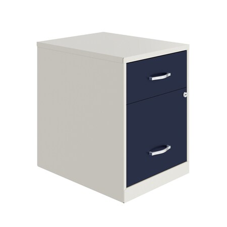 Space Solutions 14.25 in W 2 Drawer Vertical File Cabinet W/ Accessory Drawer, Pearl White / Navy 25971
