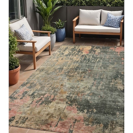 Homeroots 5' X 8' Sage Gray And Pink Abstract Washable Indoor Outdoor Area Rug 606123