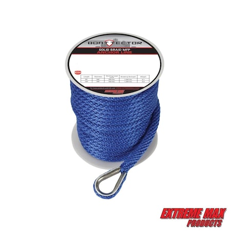Extreme Max Extreme Max 3006.2705 BoatTector Solid Braid MFP Anchor Line with Thimble - 3/8" x 150', Blue 3006.2705