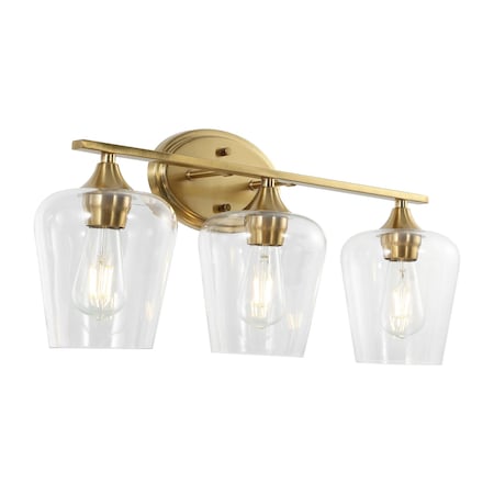 Jonathan Y Jayne 23" 3-Light Iron/Glass Cottage Rustic LED Vanity Light, Brass Gold JYL7547B