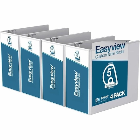 Davis Group Easyview Premium, Angle D Ring, Customizable, View Binder, (White, 5"), PK4 8407-00-04