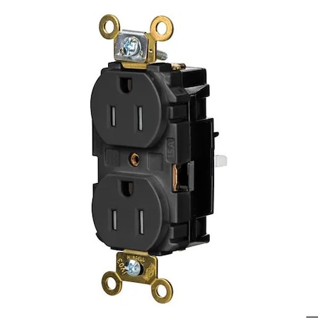 Hubbell Wiring Device-Kellems Straight Blade Receptacle, 5-15R, 15 A, 125V AC, 2 Pole, 3 Wire, Surface Mount, Grounded HBL5262STBKTR