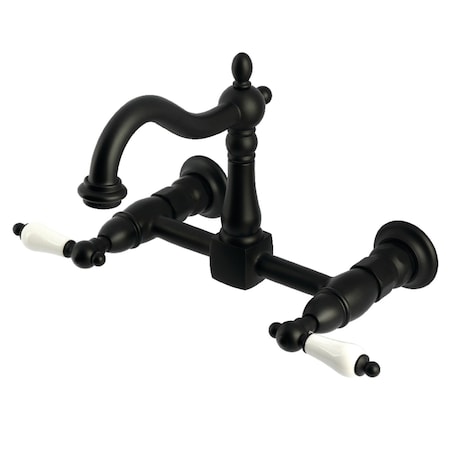 Kingston Brass Two-Handle Wall Mount Bridge Kitchen Faucet, Matte Black KS1260PL