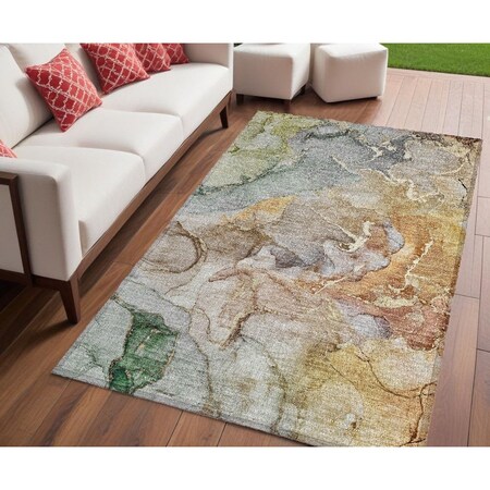 Homeroots 5' X 8' Gray and Gold Abstract Washable Non Skid Indoor Outdoor Area Rug 559163