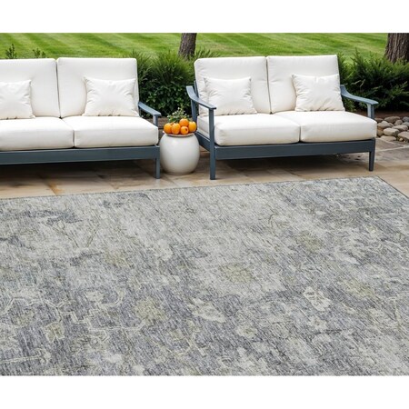 Homeroots 8' X 10' Gray Beige And Charcoal Oriental Washable Indoor Outdoor Area Rug 587443
