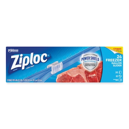 Ziploc Slider Freezer Bags, 1 gal, 9.5in x 2.63in x 10.56in, Clear, 24PK 316485