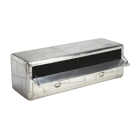 Homeroots 59in Silver Solid Wood Enclosed and Open Storage TV Stand 389233