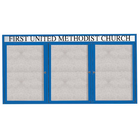 Aarco Outdoor Enclosed Bulletin Board w/ Al Frame Header, Powder Coated Blue, Neutral 48''Hx96''W ODCC4896-3RHB