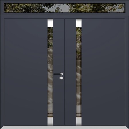Vdomdoors Aluminum Double Doors Cynex 6777 Grey Top Transom Mirrored Clear Glass Modern Painted (W72xH80+16) CYNEX6777DEXD-GRE-W72xH80+16-RH-I
