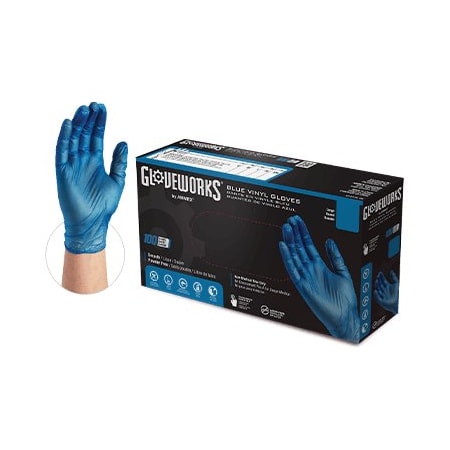 Gloveworks Disposable Gloves, Vinyl, L, 100 PK, Blue IVSPF46100