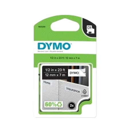 Dymo Label/RibbonCartridge, White, 1/2inW, PK2 1926208