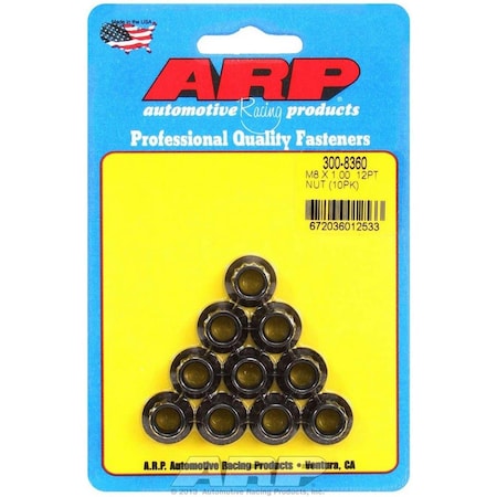 Arp 300-8360 8 mm x 1.00 in. Nut Kit, 12 Point, 10PK ARP300-8360