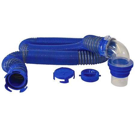 Duraflex Duraflex 22005; 15 Ft Polymer Ribbed RV Sewer Hose w/ Clear Elbow and Twist-Lock Fittings; 3 In Diam 22005