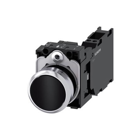 Siemens Pushbutton, 22 mm, round, metal, shiny, black, pushbutton, flat 3SU1150-0AB10-3FA0-ZY11