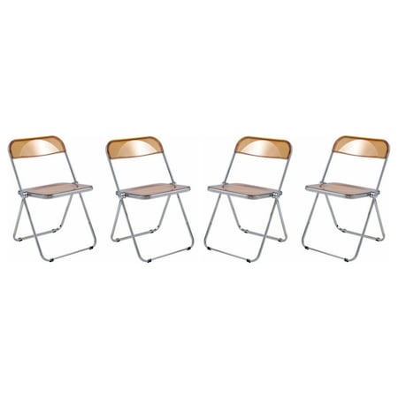 Leisuremod Lawrence Acrylic Folding Chair with Metal Frame, Tangerine, 4PK LF19OR4