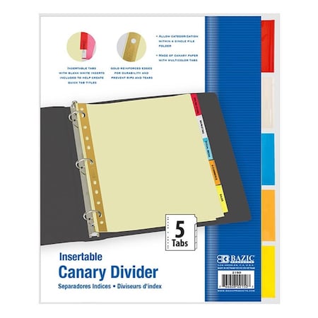 Bazic Products Canary Paper Dividers with 5-Insertable Color Tabs 2150