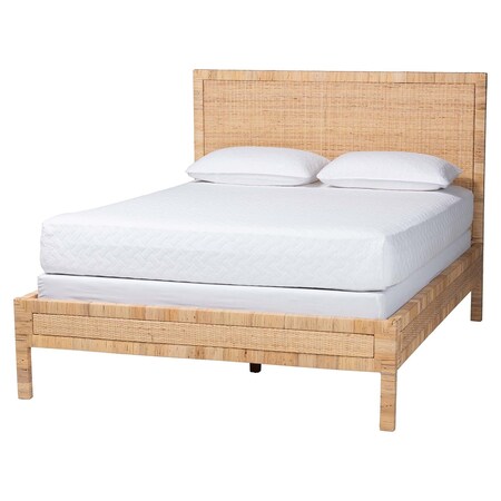 Bali & Pari Kalimantan Natural Rattan Bed - Coastal Boho Style Bed Frame with Woven Detailing, Queen 266-14506-ZORO