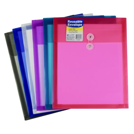 C-Line Products Poly Reusable Envelope with String Closure Top Load, Assorted, 24PK 1597257