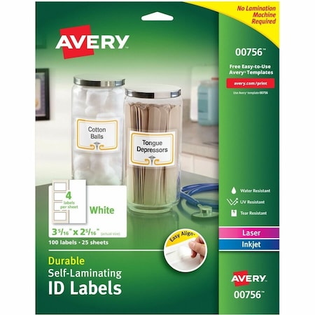 Avery Self-Laminating ID Label, 2.3"x3.3", PK100 00756