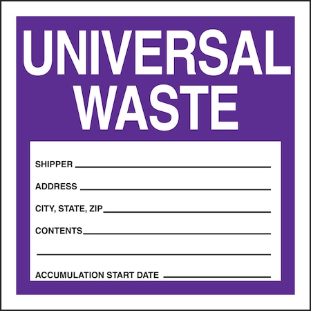Accuform UNIVERSAL WASTE, Adhesive Poly, 4 in x 4 in, Adhesive MHZW17EVP