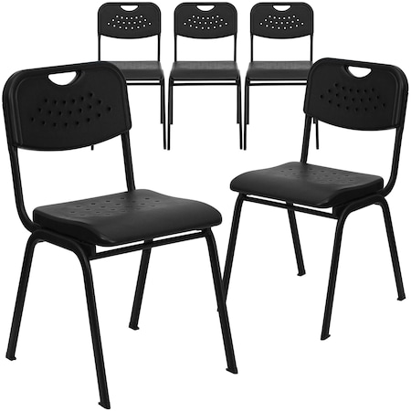 Flash Furniture Black Plastic Stack Chair, PK5 5-RUT-GK01-BK-GG