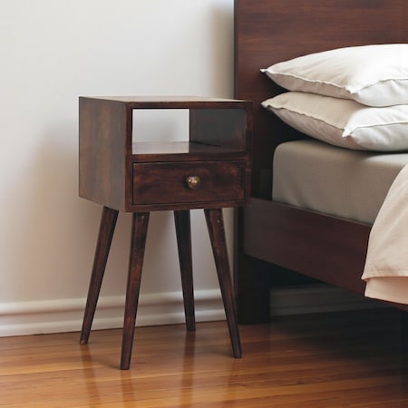 Homeroots 22" Walnut Solid Wood Square One Drawer Nightstand 651539