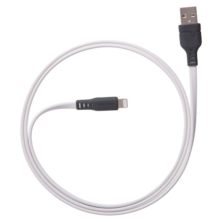 Ventev Chargesync Flat USB A to Apple Lightning Cable 3ft, White FC3-WHT256523