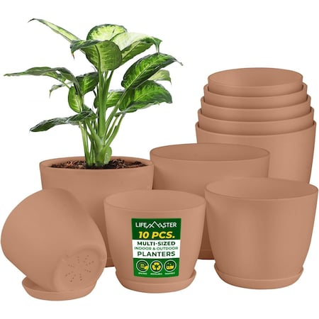 Lifemaster Planter Pots with Drainage Holes, Lightweight, Durable, Space-Saving, Pink, 10PK LMFLOPPPK510