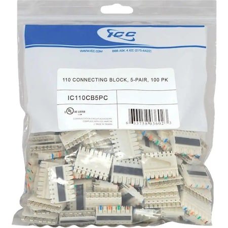 Icc 110 CONNECTING BLOCK, 5-PAIR, 100 PK IC110CB5PC