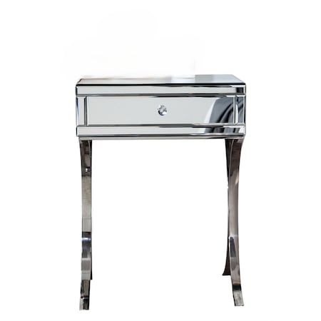 Homeroots 24" Stainless Steel and Mirror Nightstand 475782