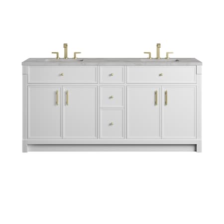James Martin Vanities Bellshire 72" Double Vanity, Bright White w/ 3 CM Victorian Silver Silestone Top 660-V72-BW-3VSL