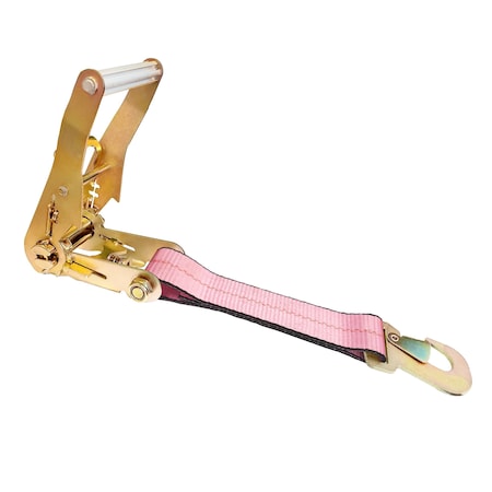 Tie 4 Safe 2'' x 12'' Fixed End w/ Ratchet and Flat Snap Hook. WLL: 1,667 LBS Pink RT04CK-501S-MH03-PK-C-1