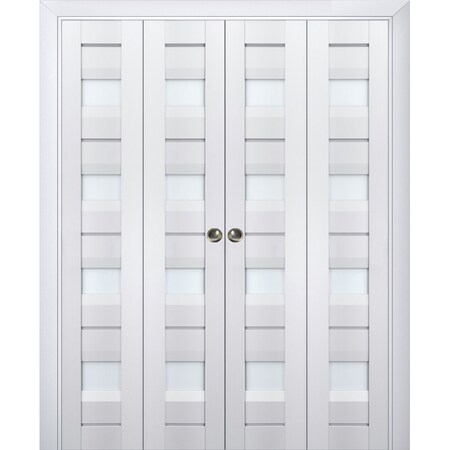 Sartodoors Sliding Closet Double Bi-fold Doors White Solid Core Modern Interior VEREGIO7455DBF-WS-72 x 84 (4* 18x84)
