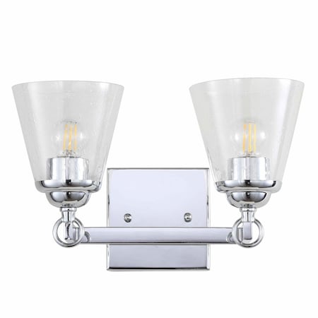 Jonathan Y Marion 12.75" 2-Light Hurricane Metal/Seeded Glass LED Vanity Light, Chrome JYL7433A