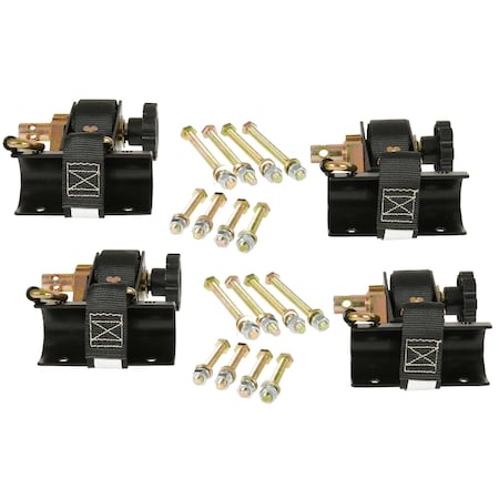 Mytee Products 4 Pcs 1-1/2inx7ft Ladder Rack Ratchet Tie-Down Straps Round Tube Mount w/ Double J Hook, 2PK RS-LR-Roundx2