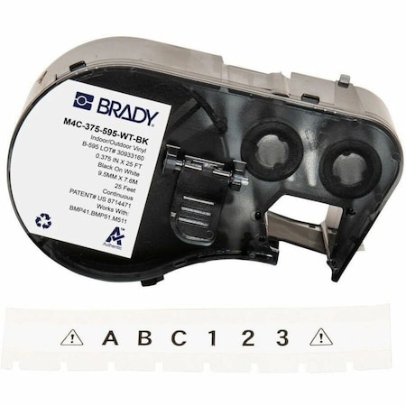 Brady Label/Ribbon Cartridge, White, Gloss, 3/8 in W M4C-375-595-WT-BK