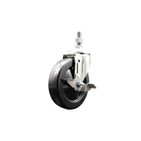 Service Caster 5 Inch 316SS Soft Rubber Wheel Swivel 1/2 Inch Threaded Stem Caster with Brake SCC SCC-SS316TS20S514-SRS-TLB-121315