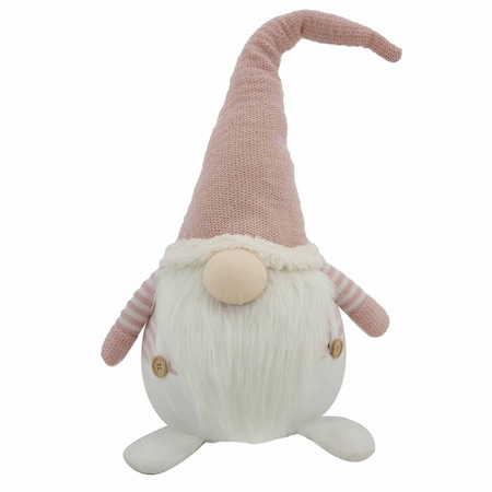 Homeroots 29" Pink And White Fabric Christmas Standing Gnome Tabletop Sculpture 399337