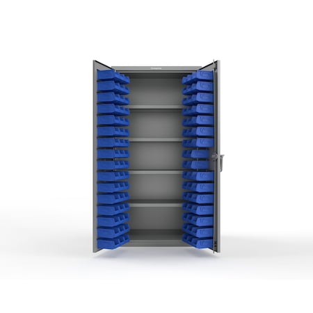 Strong Hold 14 GA Bin Cabinet with 4 shelves No Legs - 36 In W. x 72 In. H x 24 In. D - 94 Blue Bins 36-BS-244-94B-NL-L