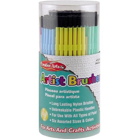 Charles Leonard Creative Arts Plastic Artist Brushes, Assorted Colors, 144PK 73344