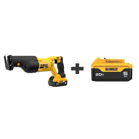 Dewalt Cordless Reciprocating Saw Kit, 20 V, 5.0A/hr., Includes Battery/Charger DCS380P1, DCB205