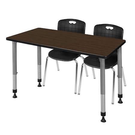 Regency Kee Adjustable Classroom Table W/ 2 Andy Stack Chairs, 60 in W, 30 in L, Neo Walnut MT6030NWAPGY40BK