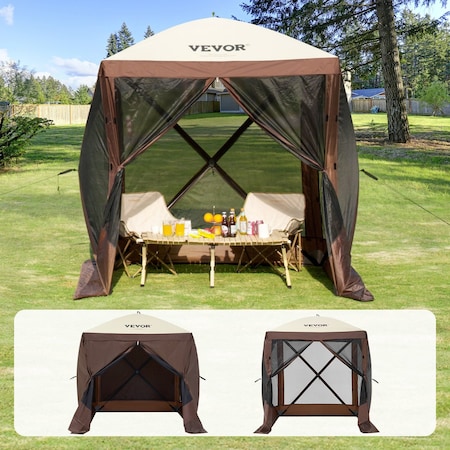 Vevor Pop Up Gazebo Tent Pop-Up Screen Tent 4 Sided Canopy Sun Shelter Brown FY-001